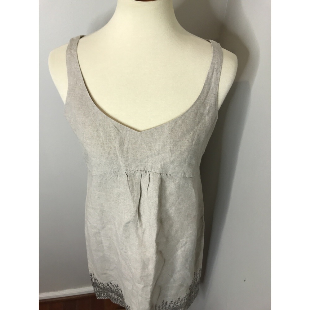 Eileen Fisher Linen Sleeveless Kneelength Summer‎ Dress Tan Sequin Size 4 - Picture 6 of 8